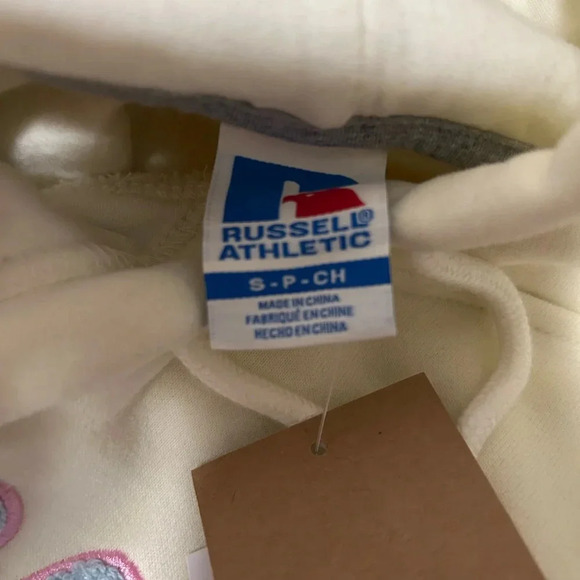 Russell Athletic Womens Vintage White Graphic Logo Hooded Sweatshirt Size Small - Picture 7 of 7